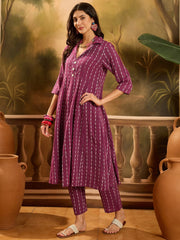 Stylum Women's Wine Woven Design Cotton Co-Ord Set (CSWINEMOON)
