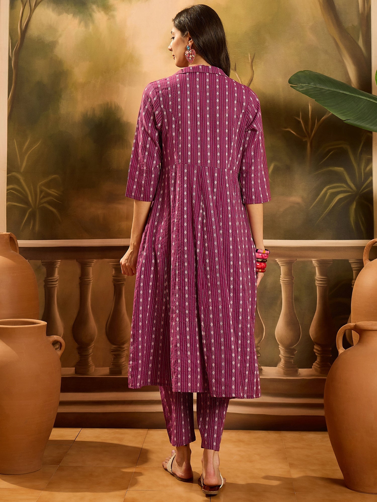 Women's Wine Woven Design Cotton Co-Ord Set (CSWINEMOON) | DesiQlo
