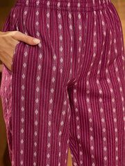 Stylum Women's Wine Woven Design Cotton Co-Ord Set (CSWINEMOON)