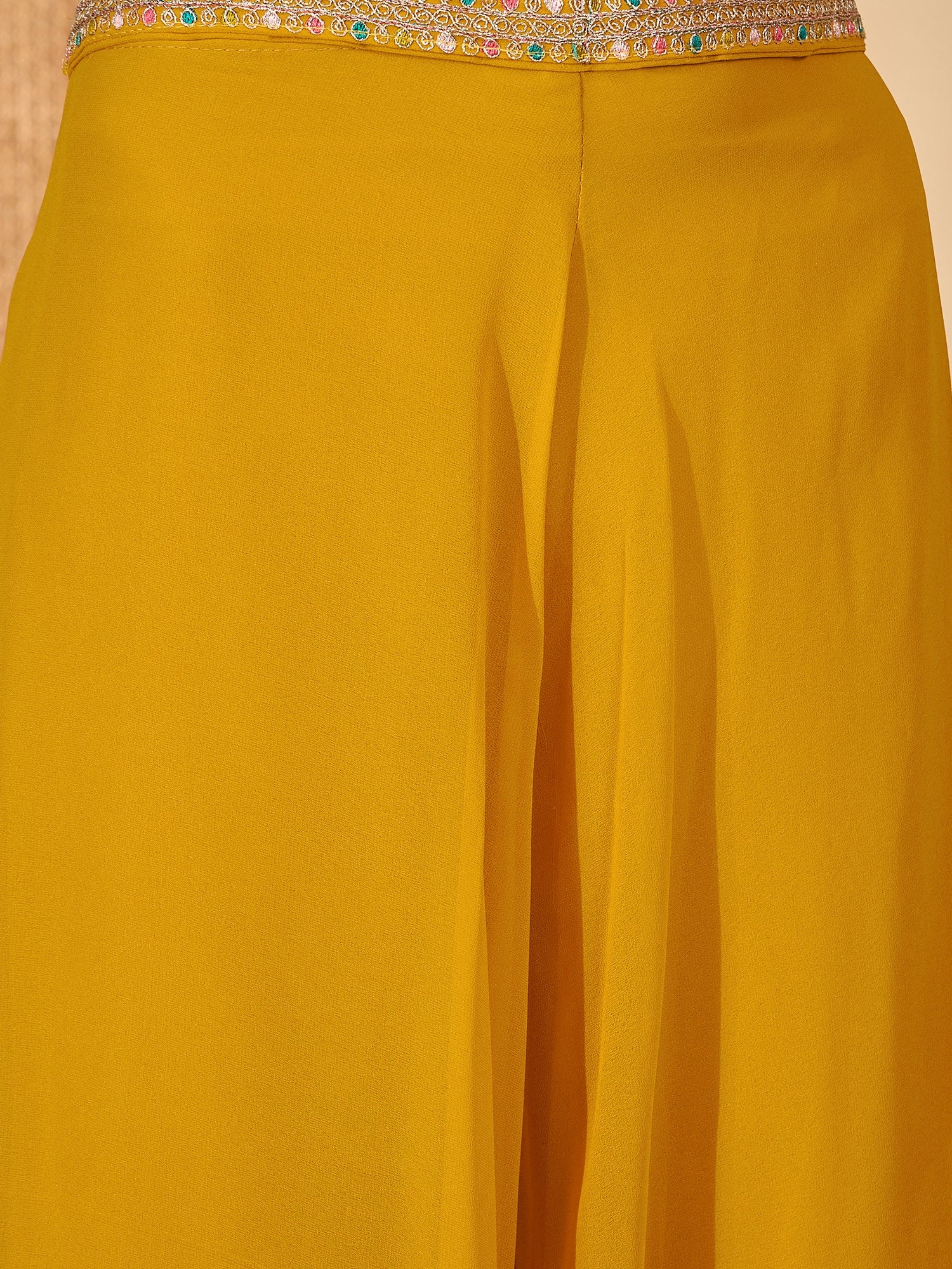 Women's Yellow Solid & Embroidered Georgette Co-Ord Set (CSYELLOWFLY) 