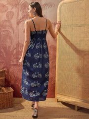 Stylum Women's Blue Printed Cotton Front Slit Dress (DRSBLUECYCLE)