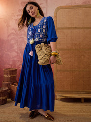 Stylum Women's Blue Solid & Embroidered Rayon Tiered Dress With Jacket (DRSBLUEFERRARI)