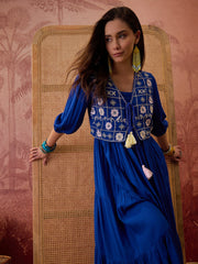 Stylum Women's Blue Solid & Embroidered Rayon Tiered Dress With Jacket (DRSBLUEFERRARI)