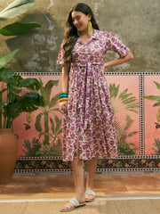 Stylum Women's Cream Floral Printed Cotton Flared Dress (DRSCREAMDATES)