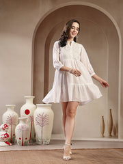 Stylum Women's White Self Design Cotton Tiered Dress (DRSDOLAWHITE)