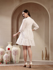 Stylum Women's White Self Design Cotton Tiered Dress (DRSDOLAWHITE)