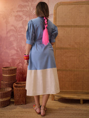 Stylum Women's Sky Blue Solid & Embroidered Cotton Flex A-Line Dress (DRSSKYKOOL)