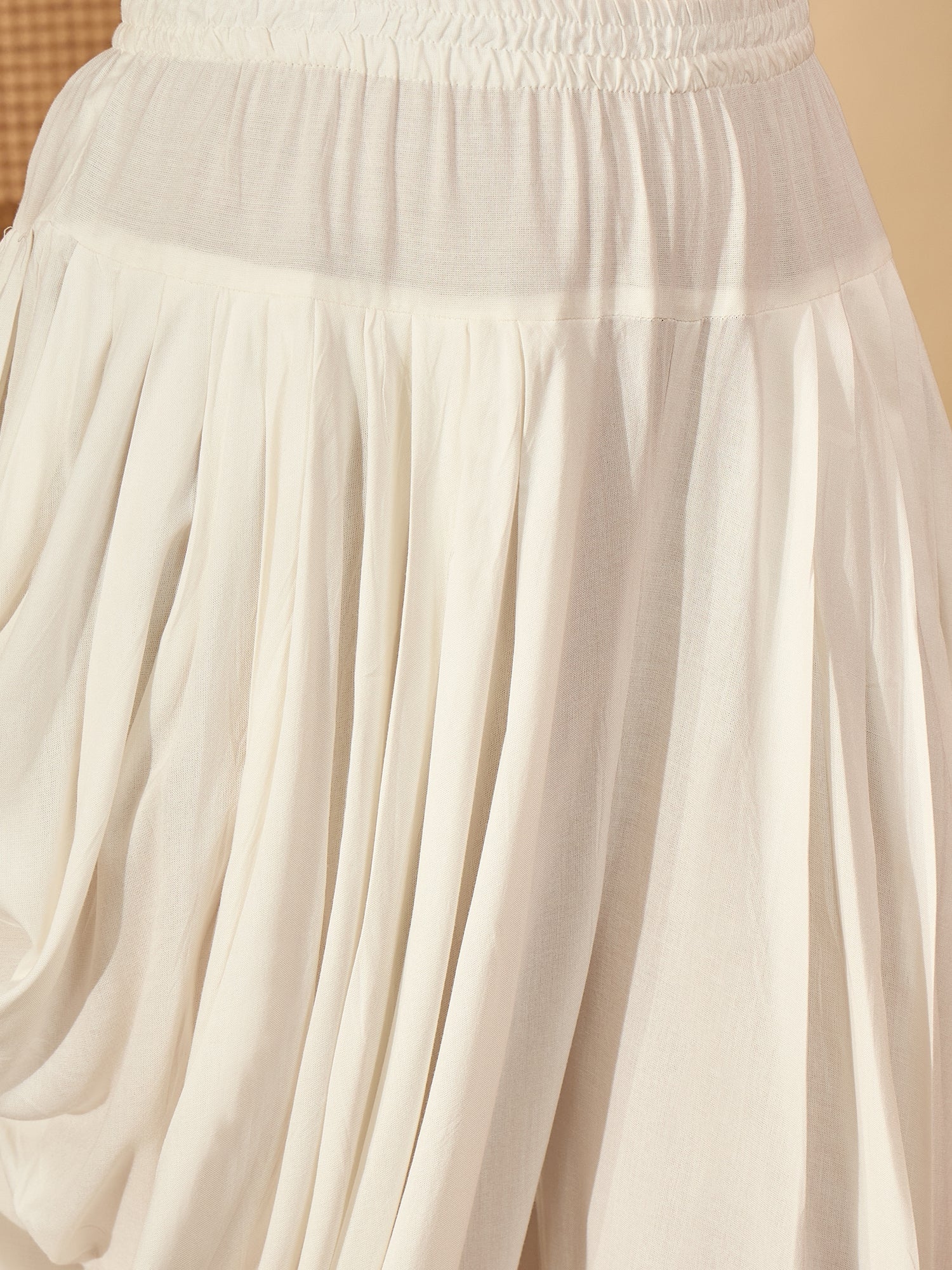 Women's White Solid & Embroidered Rayon A-Line Kurti Dhoti Pant with J