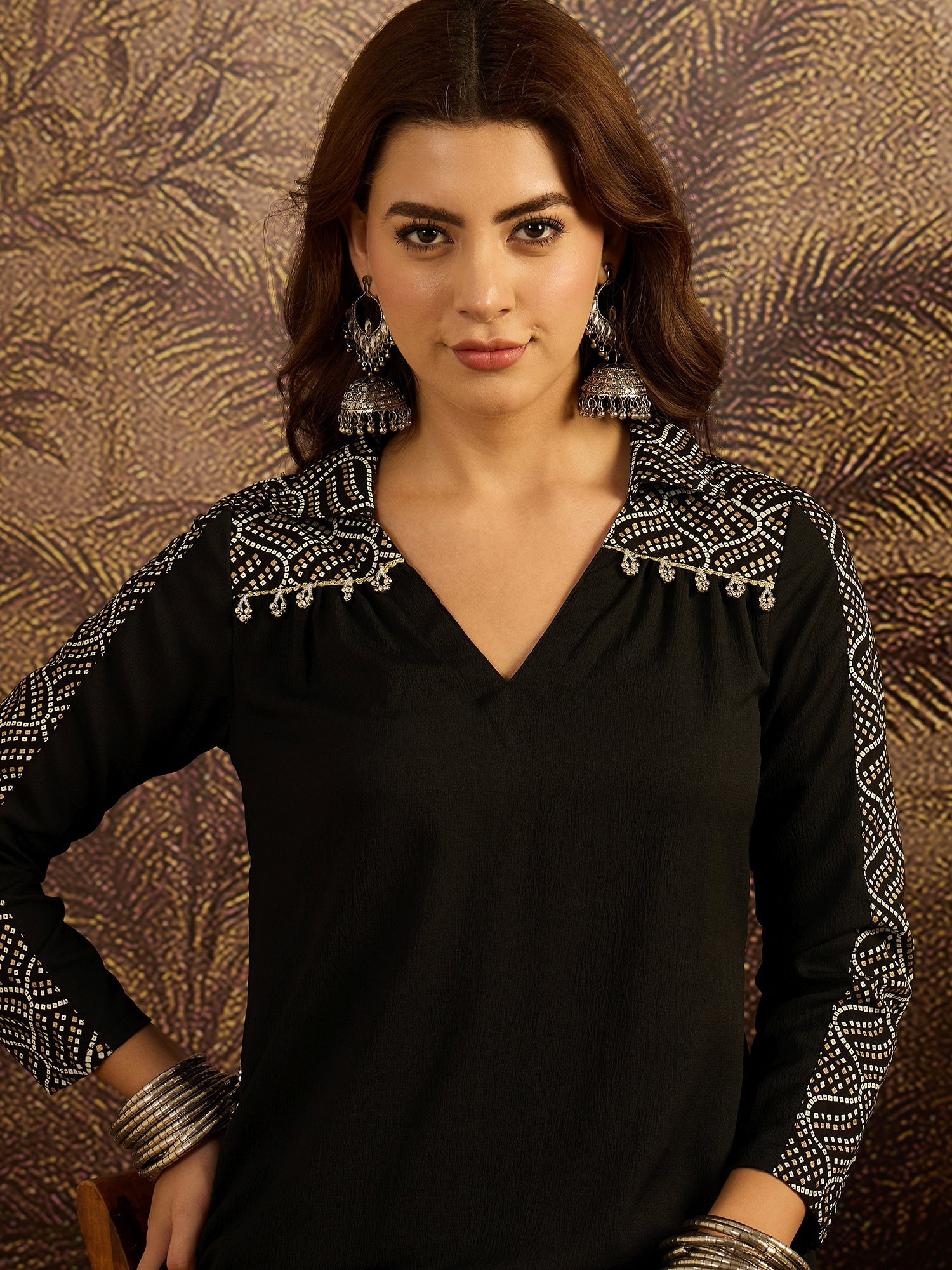Women's Black Solid Crepe A-Line Kurta Pant Set (KPBLACKKOTA) | DesiQl