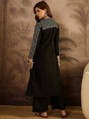 Stylum Women's Black Solid Crepe A-Line Kurta Pant Set (KPBLACKKOTA)