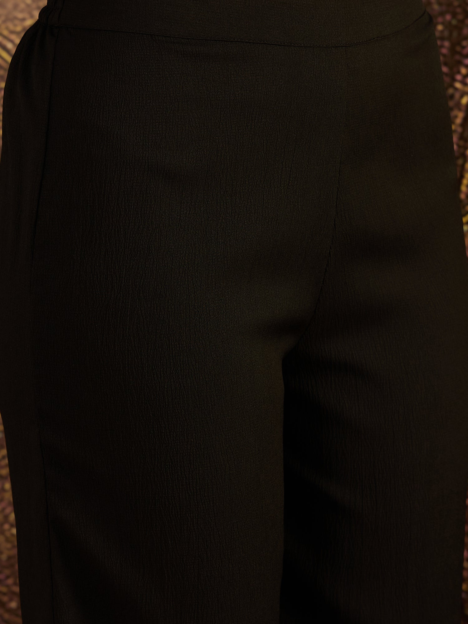 Women's Black Solid Crepe A-Line Kurta Pant Set (KPBLACKKOTA) | DesiQl