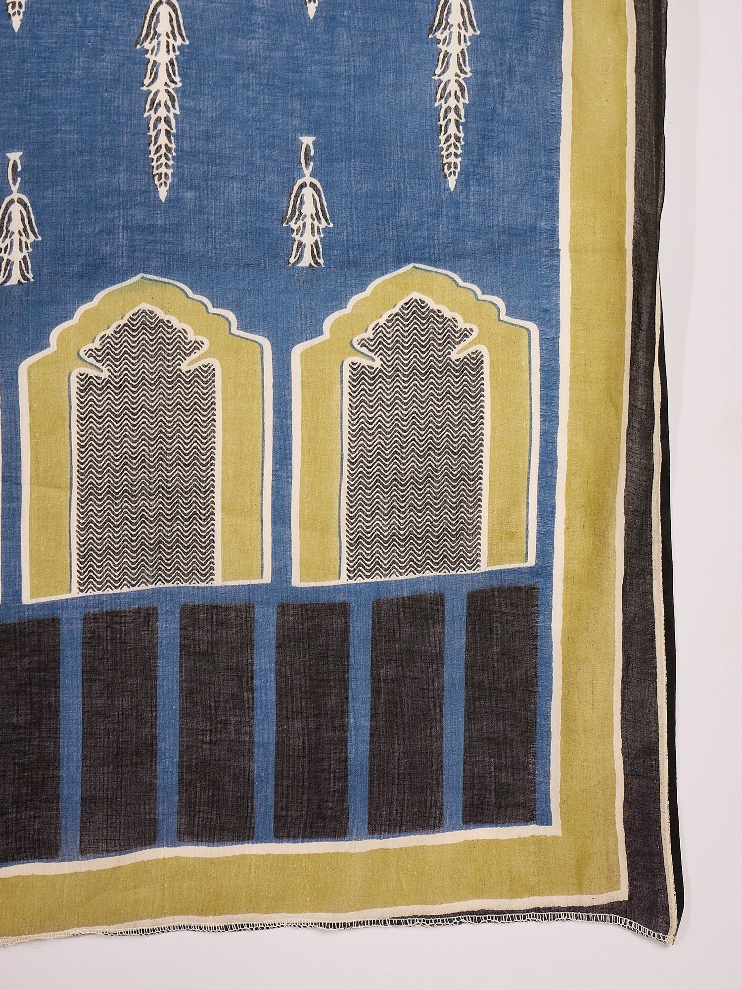 Women's Blue Striped Printed Cotton Straight Kurta Pant Dupatta Set (K