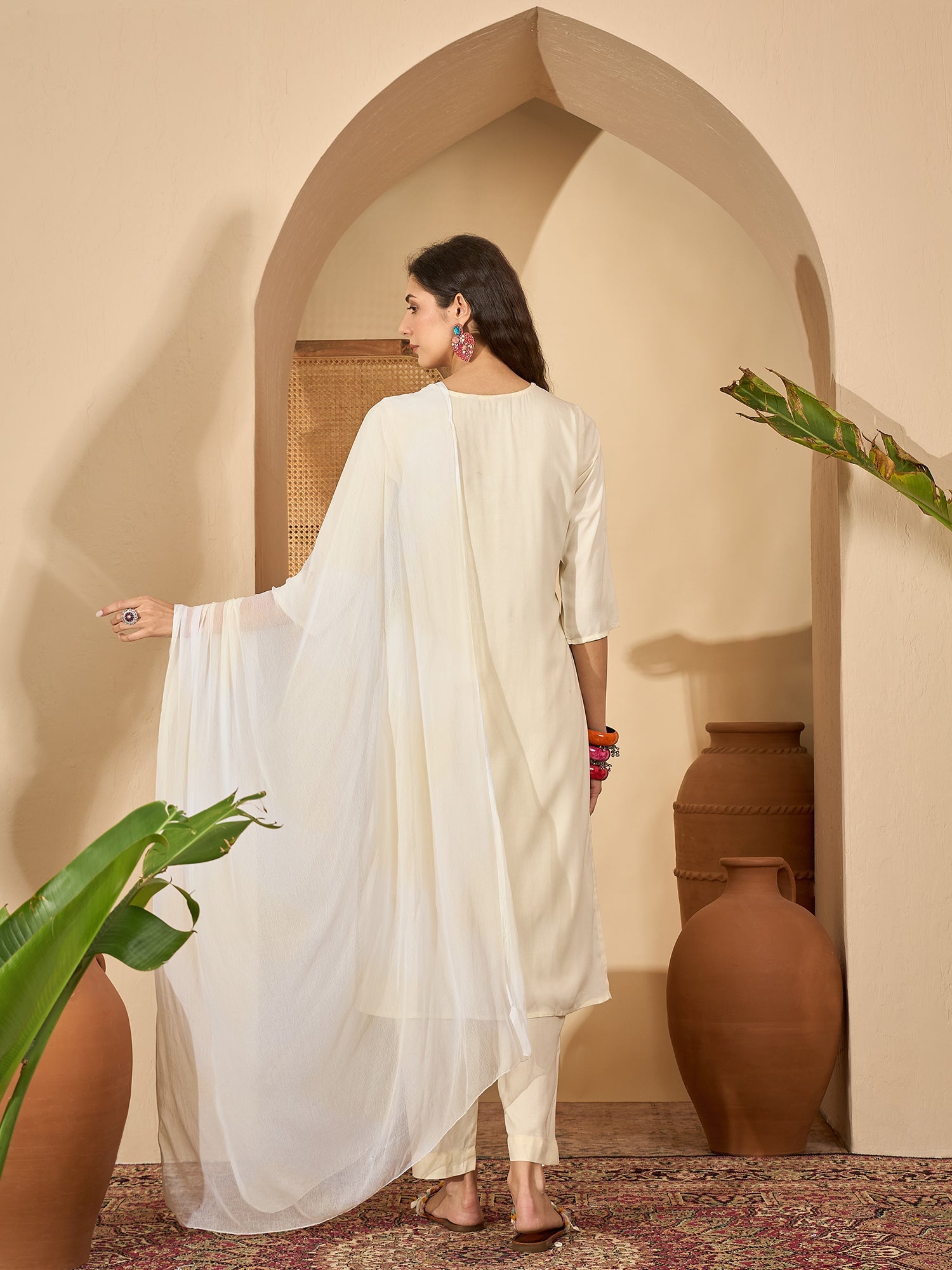 Stylum Women's Cream Solid & Embroidered Rayon Straight Kurta Pant Dupatta Set (KPDCREAMGONNY)