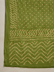 Stylum Women's Green Bandhej Printed Cotton Straight Kurta Pant Dupatta Set (KPDGREENBAZZI)