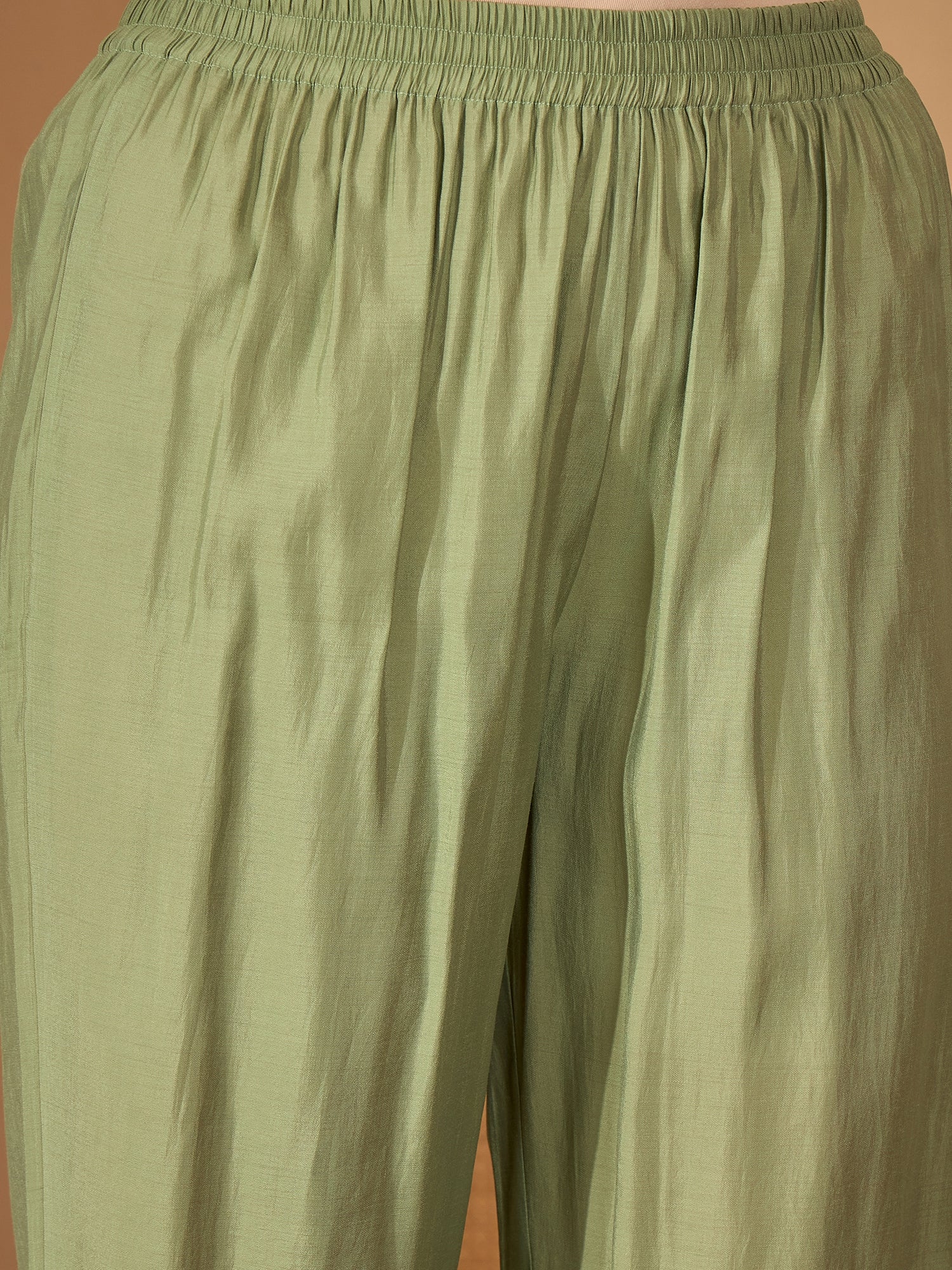 Women's Green Solid & Embroidered Silk Blend A-Line Kurta Pant Dupatta
