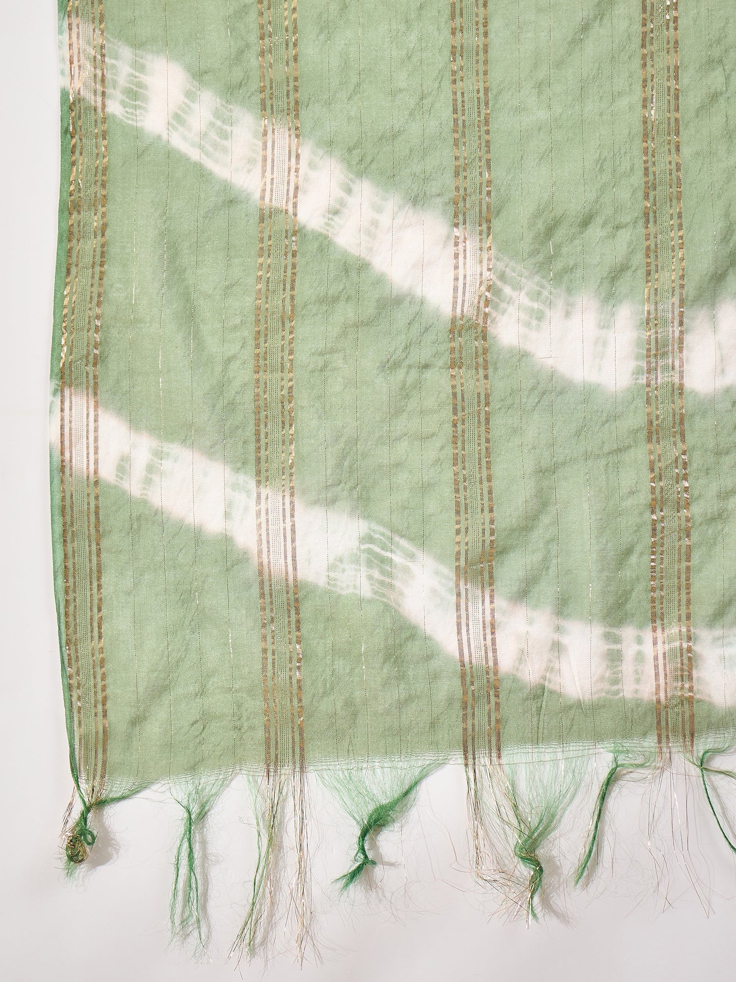 Women's Green Solid & Embroidered Silk Blend A-Line Kurta Pant Dupatta