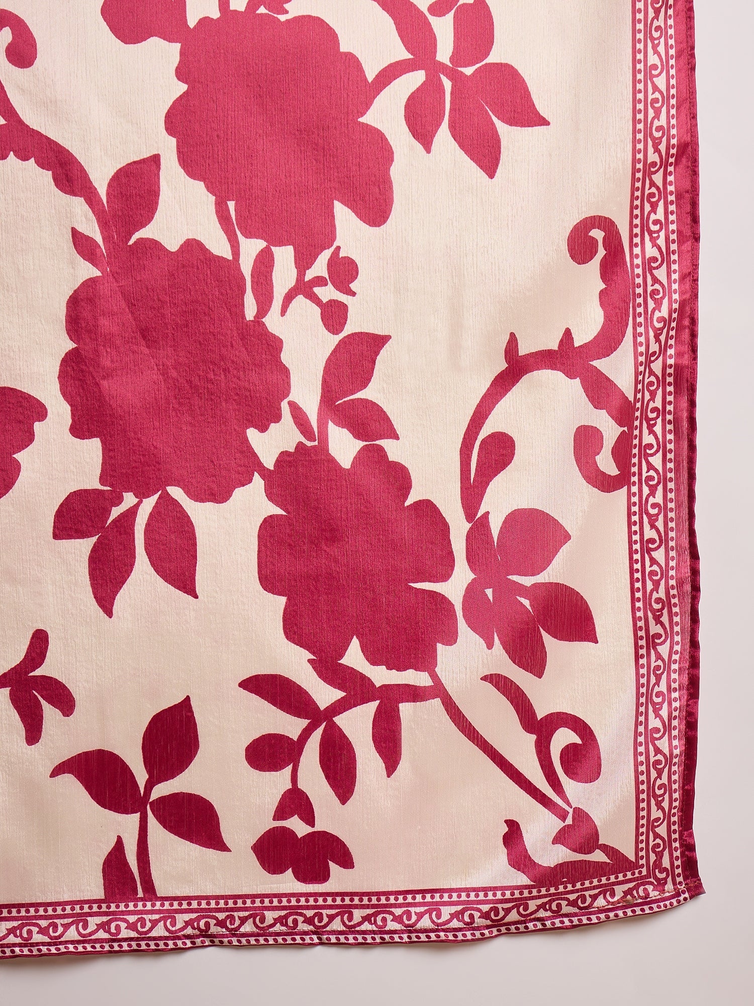 Women's Pink Floral Printed & Embroidered Chinon Straight Kurta Pant D