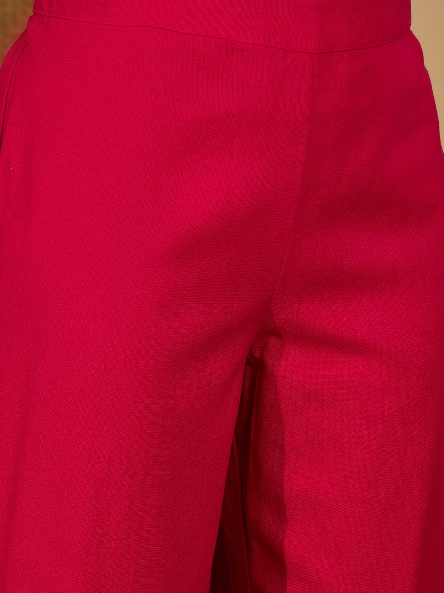Women's Pink Solid & Embroidered Cotton Flex Straight Kurta Pant Set (