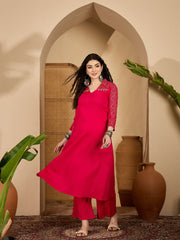 Stylum Women's Pink Solid Crepe A-Line Kurta Pant Set (KPPINKKOTA)