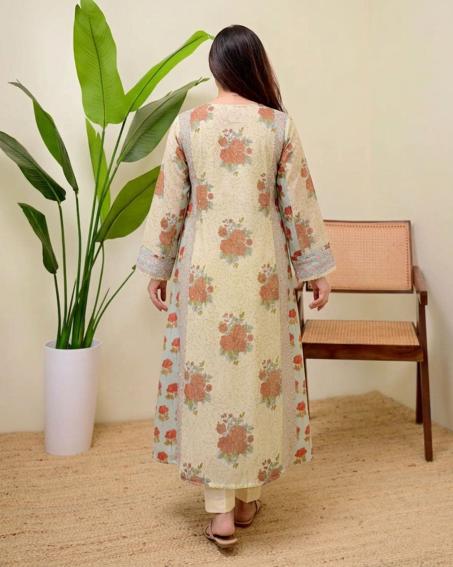 Women's Green Floral Printed Voile A-Line Kurta Pant Set (KPRUSTSIMPY)