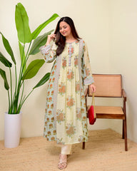 Stylum Women's Green Floral Printed Voile A-Line Kurta Pant Set (KPRUSTSIMPY)