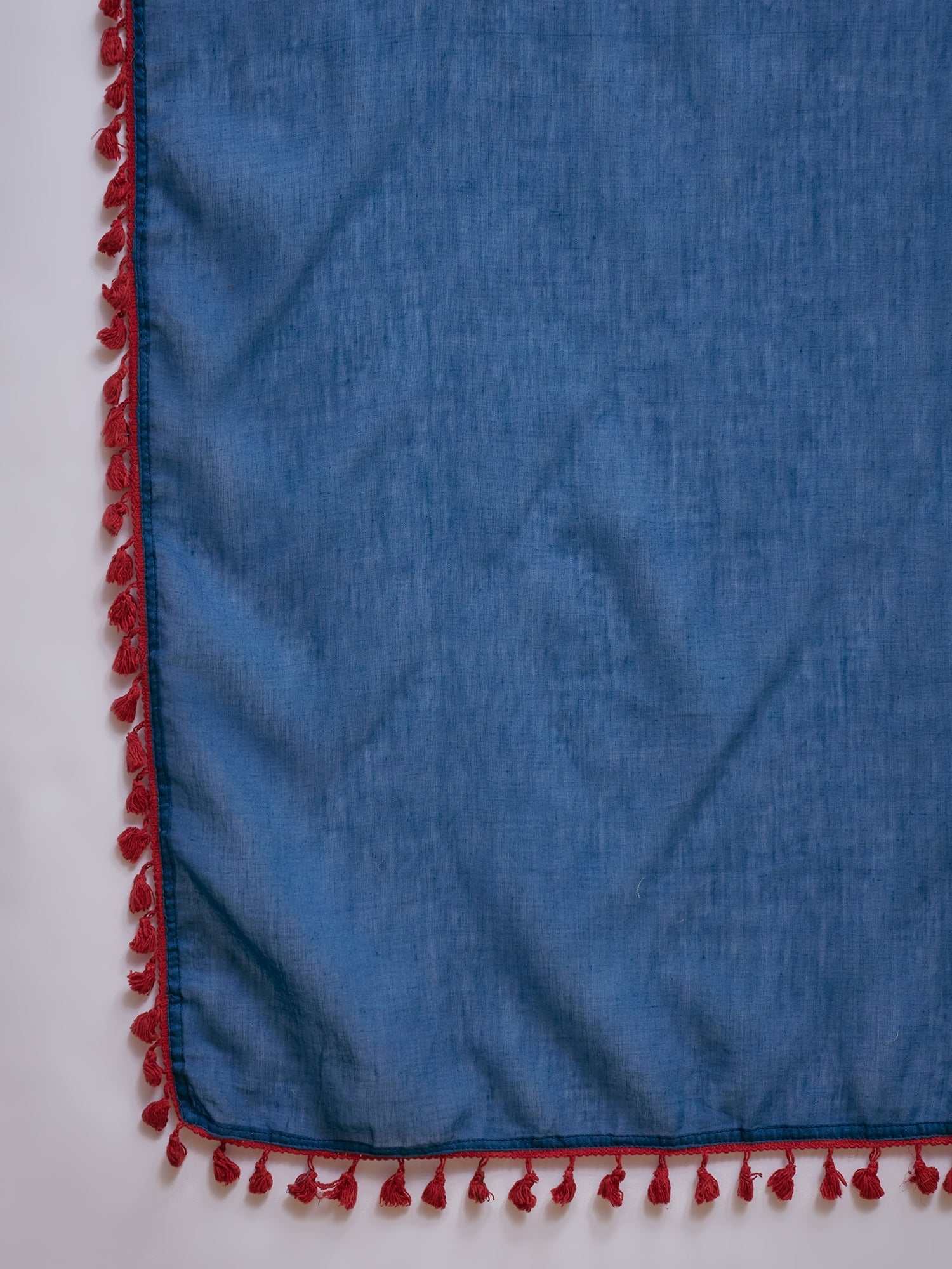Women's Blue Solid Cotton Straight Kurti Parshi Salwar Dupatta Set (KS