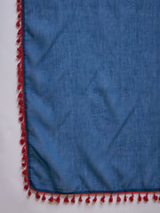 Stylum Women's Blue Solid Cotton Straight Kurti Parshi Salwar Dupatta Set (KSDBLUEJUREL)