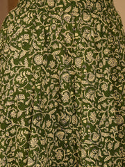 Stylum Women's Green Ethnic Printed Cotton Crop Top With Skirt (STGREENSARAS)