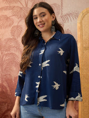 Stylum Women's Blue Printed Rayon High-Low Shirt (TOPBLUESAUNF)