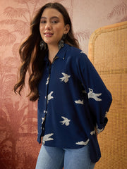 Stylum Women's Blue Printed Rayon High-Low Shirt (TOPBLUESAUNF)