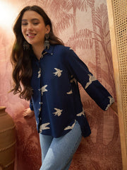 Stylum Women's Blue Printed Rayon High-Low Shirt (TOPBLUESAUNF)