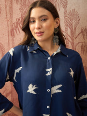 Stylum Women's Blue Printed Rayon High-Low Shirt (TOPBLUESAUNF)