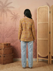 Stylum Women's Mustard Floral Printed Cotton Straight Top (TOPMUSTKRISH)
