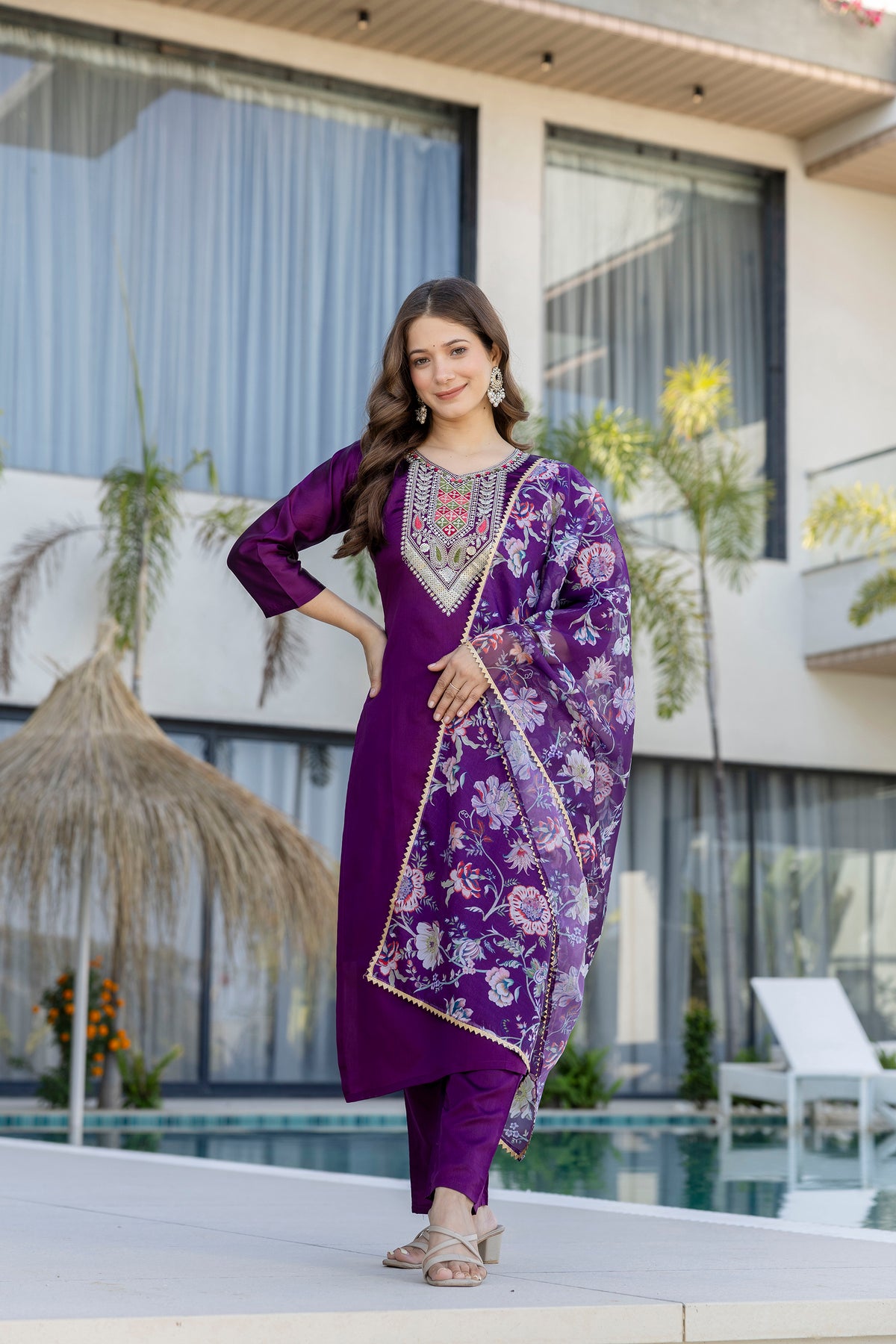 Cotton Kurta Set for Women - Purple | MLWSHKS8932PUP