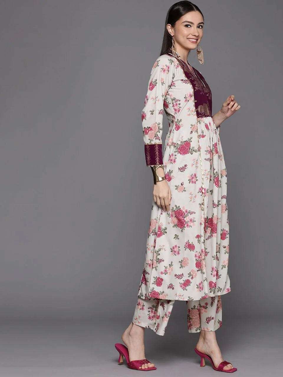 Beige Digital Printed Kurta Palazzo Set | Kurta Palazzo Set