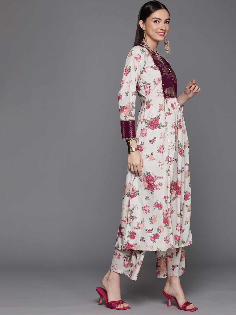 Beige Digital Printed Kurta Palazzo Set | Kurta Palazzo Set
