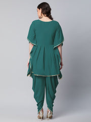 Dark Green Glitter Printed Kurta with Dhoti Pants-AHKUDH-COMBO-466