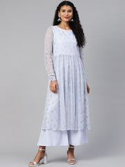 Blue Net Silver Glitter Printed Kurta Palazzo Set-AHKUPZ-Combo-260