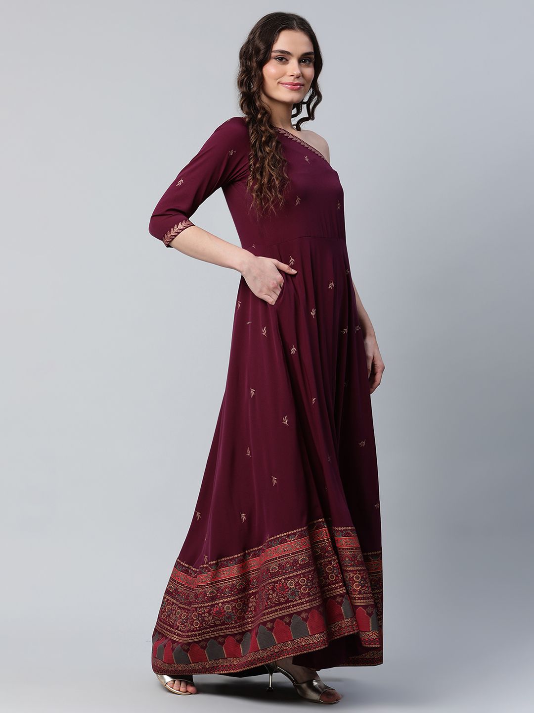 Printed One Shoulder Maxi Dress - Shop Indian Dresses Online