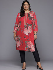 Plus Size Floral Printed Round Neck Straight Kurta-AP-AHKUGRDP-1139