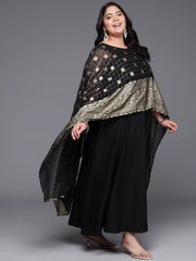 Plus Size Checked Cape Sleeves Layered Ethnic Gown-AP-AHEDCFFP-238
