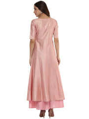 Pink Poly Silk Gold Foil Print Kurta-AHKUPSFP-560