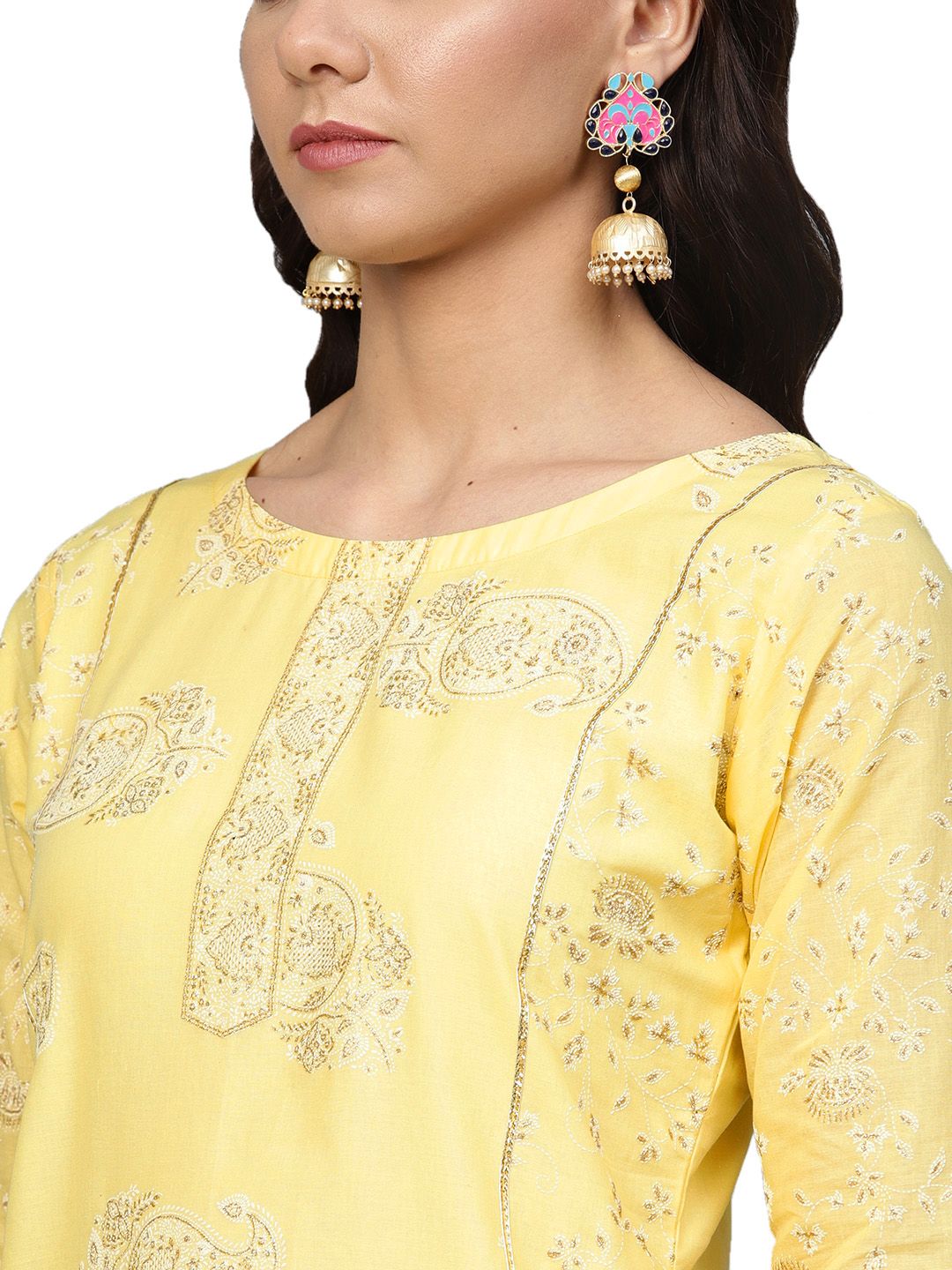 Yellow Glitter Print Sharara Set | Women's Kurta Sharara Suit