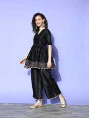 Black & Golden Printed Empire Gotta Patti Kurti with Palazzos-AHTUPZ-COMBO-440-FF