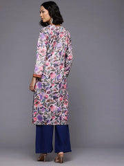 Floral Printed Velvet Kurta-AHKUVLDP-1146
