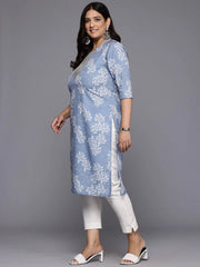 Plus Size Floral Printed Sequinned Crepe Kurta-AP-AHKUCRDP-1126