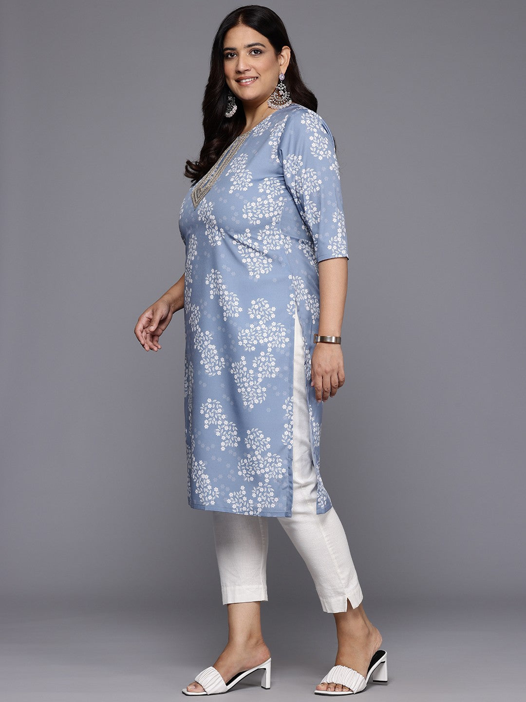 Floral Sequinned Crepe Indian Kurtis - Plus Size Kurta