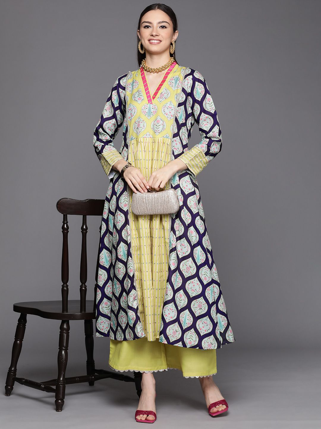 Yellow Cotton Printed Kurta Palazzo Set | Kurta and Palazzo Set