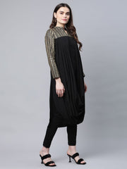 Black & Gold Print Cowl Style Kurta-AHKUCRFP-923-FF