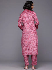 Floral Printed Sequinned Velvet Kurta with Trousers-AHKUPN-COMBO-1027